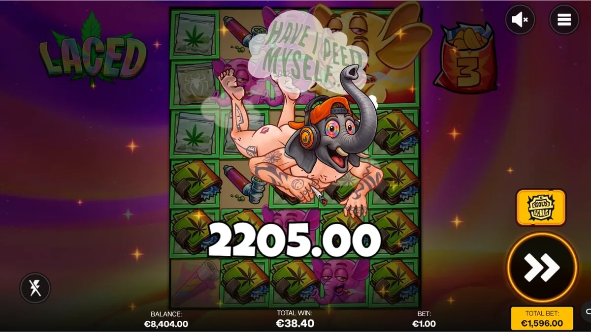 Tampilan visual slot Laced dengan suasana santai dan simbol gajah terbang
